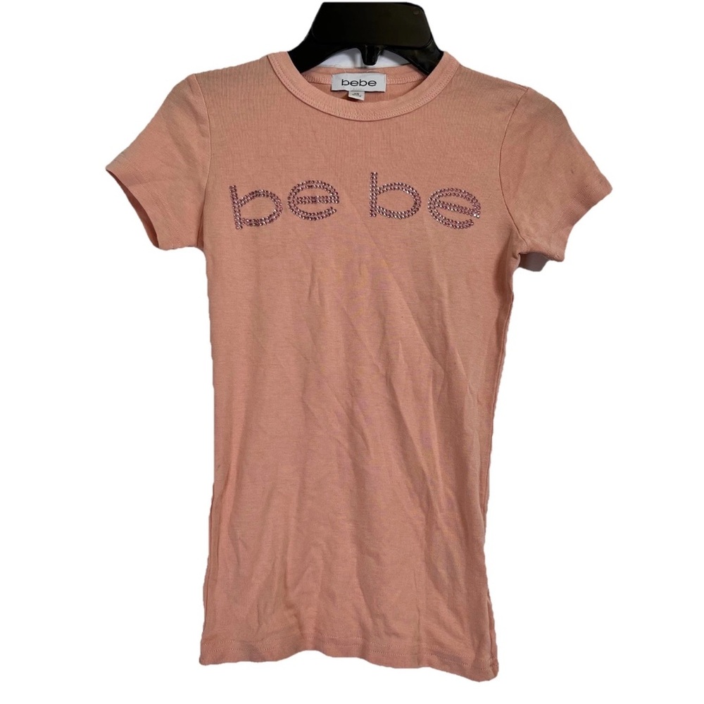 Vintage Bebe Baby Tee Size XS T-Shirt Pink‎ Rhinestones Design Y2K